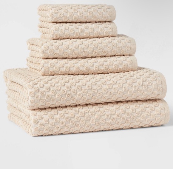 THRESHOLD NWT 6pc performance plus textured dot bath towel set -khaki - Picture 1 of 13